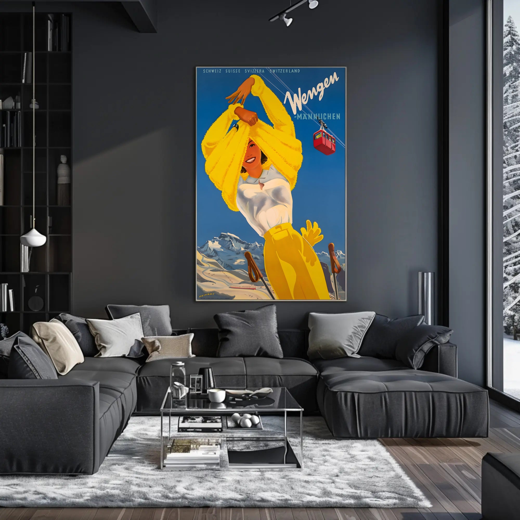 Wengen Skiing Scene Vintage Travel Poster PosterGoat