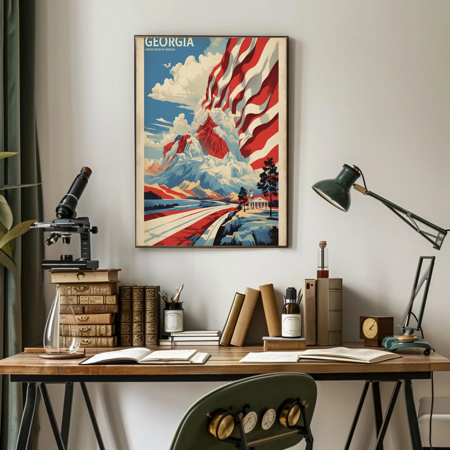Georgia Mountain Flag Landscape Vintage Travel Poster