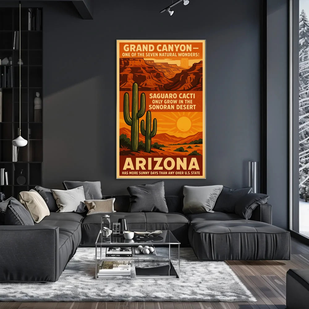 Arizona Grand Canyon and Saguaro Cacti Travel Poster