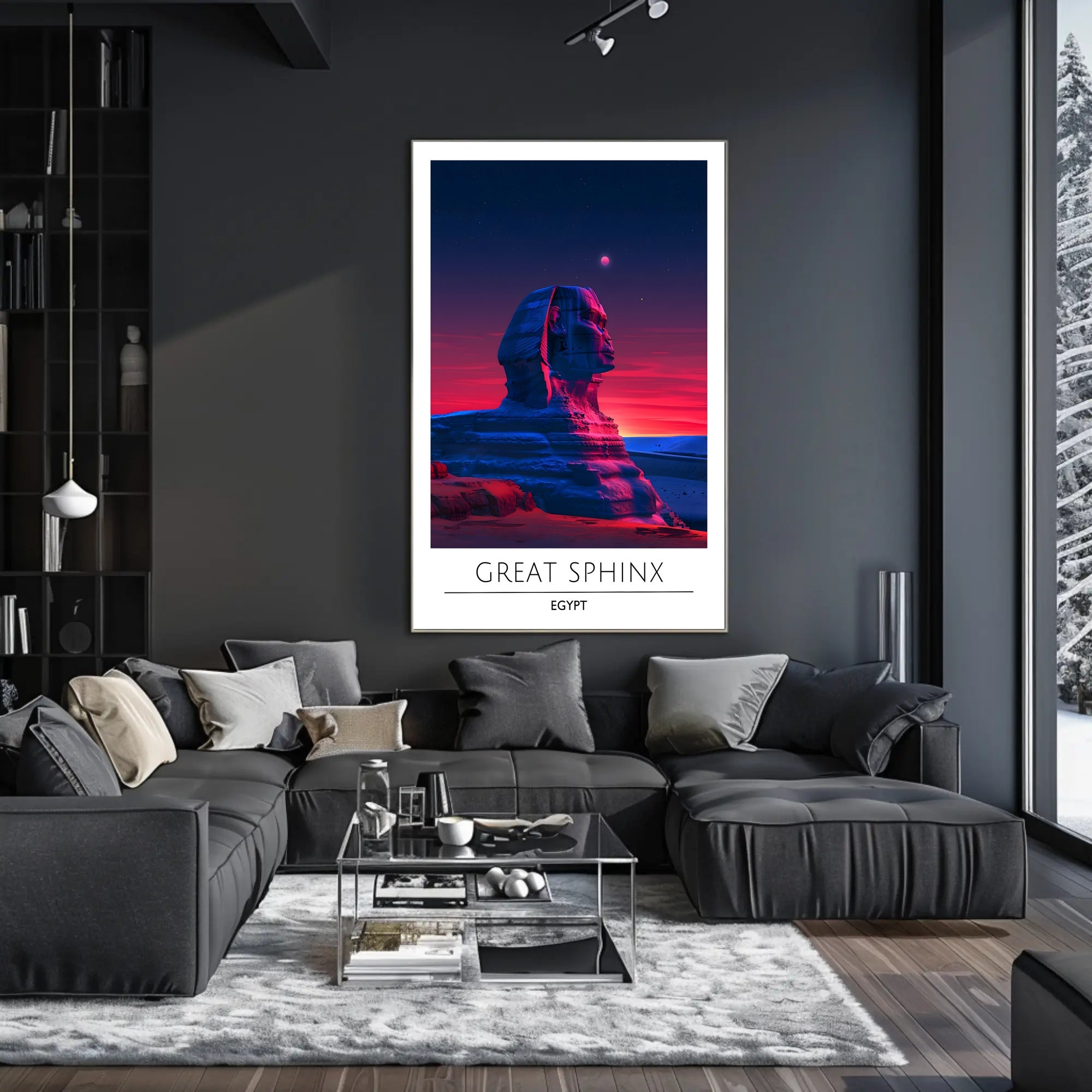 Great Sphinx Poster Under Surreal Night Sky - Fantasy Poster