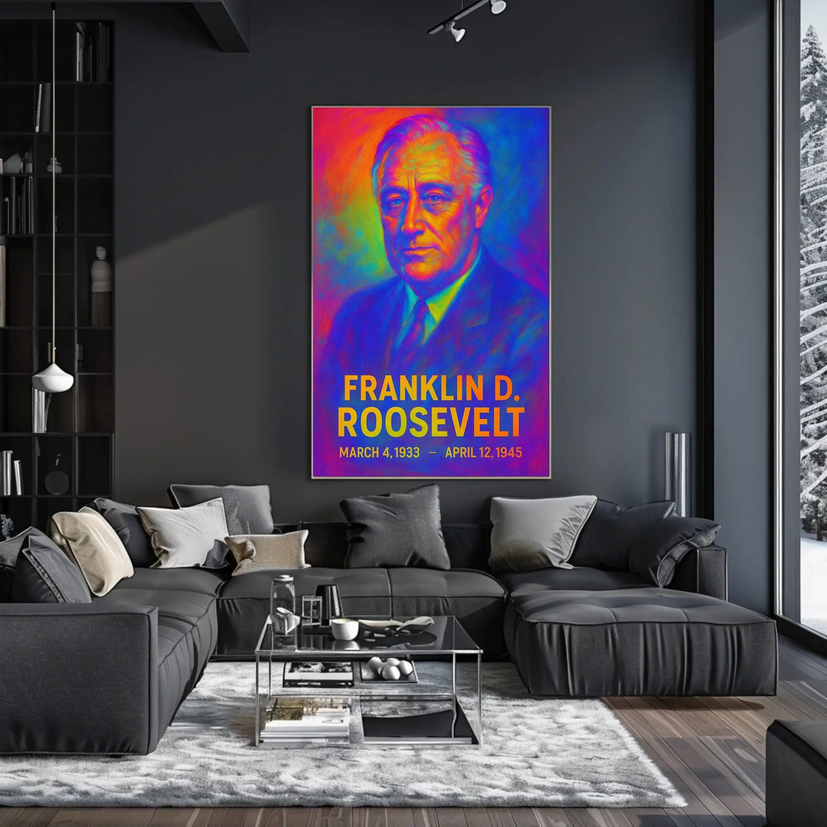 Franklin D. Roosevelt 32nd President of the United States Neon Gradient Overlay Poster