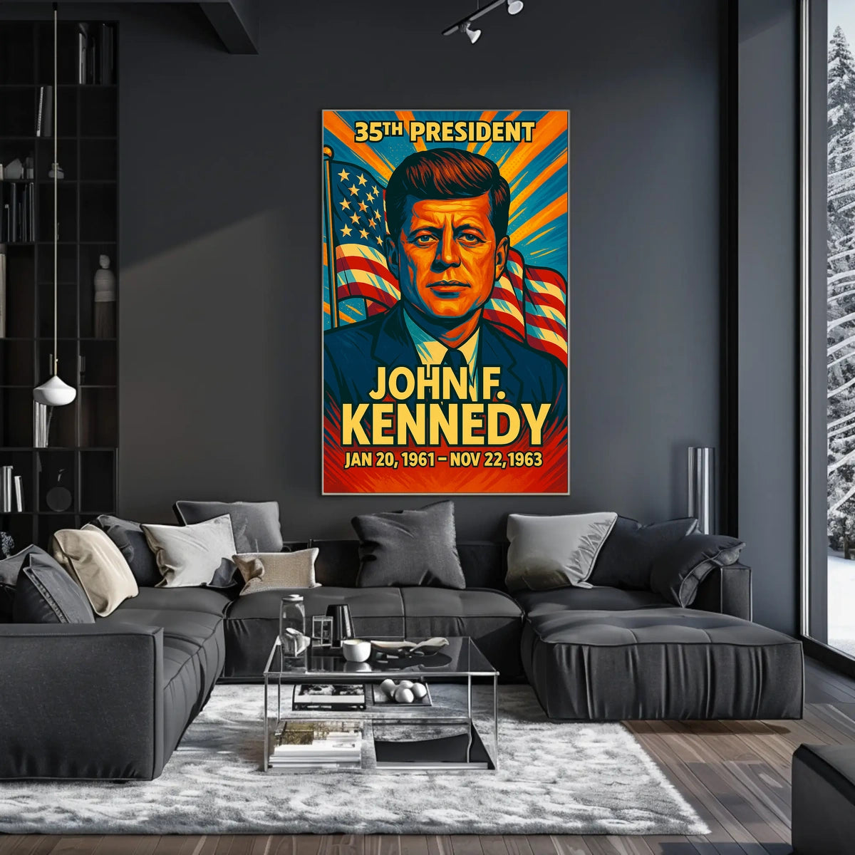 John F. Kennedy 35th President of the United States Colorful Comic Book Style Poster