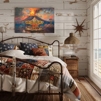 Surreal Carousel and Volcano Imaginative Art Poster