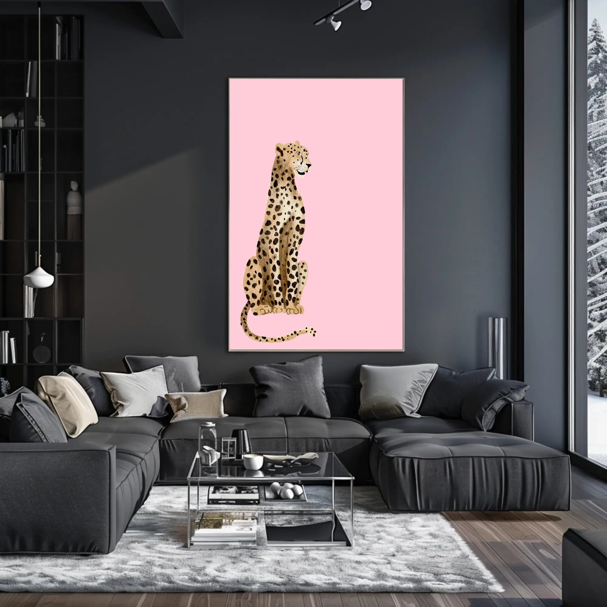 Leopard Against Pink Background Animal Poster PosterGoat