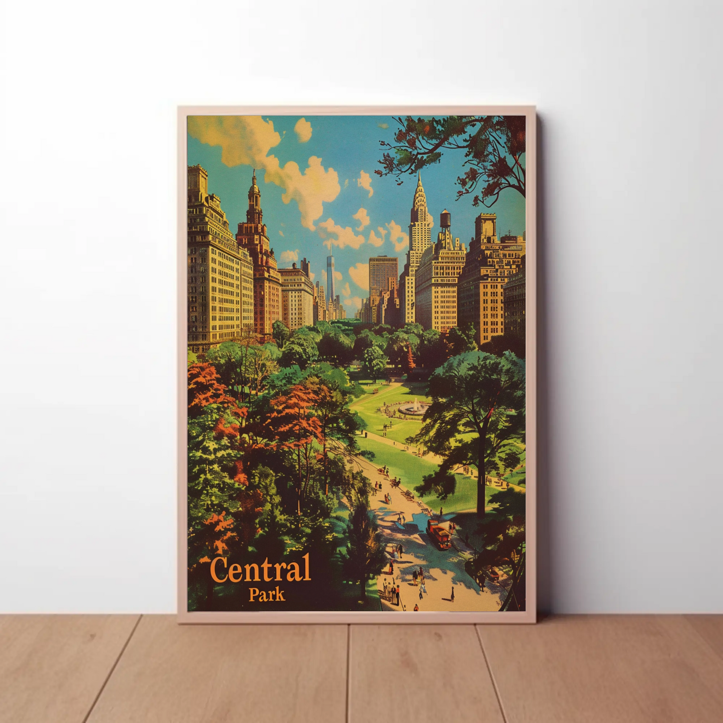 Central Park NYC Skyline Vintage Travel Poster