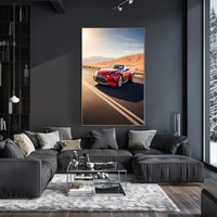 Red Sports Car in Motion Poster PosterGoat