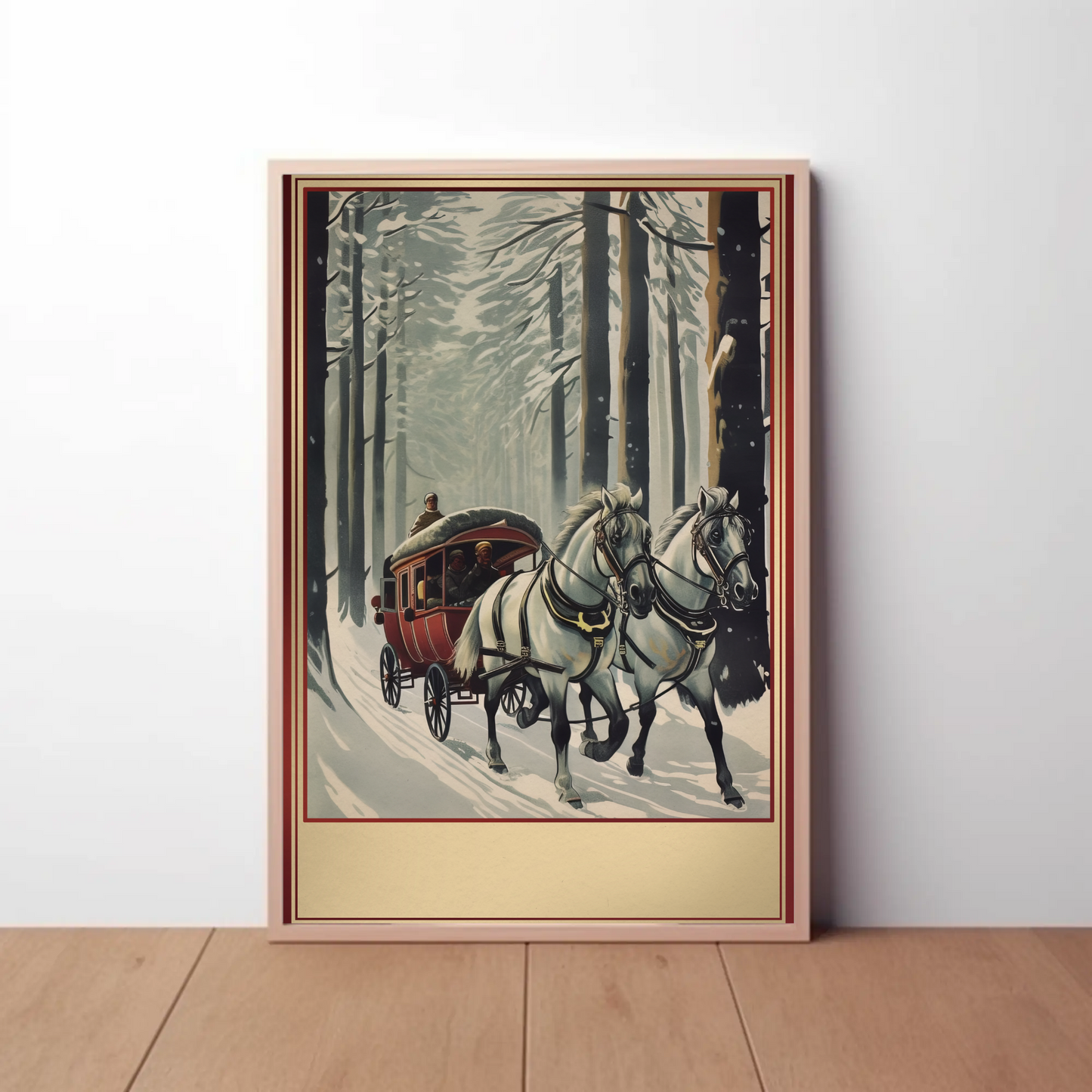 Horse Carriage Through Snowy Forest Travel Poster