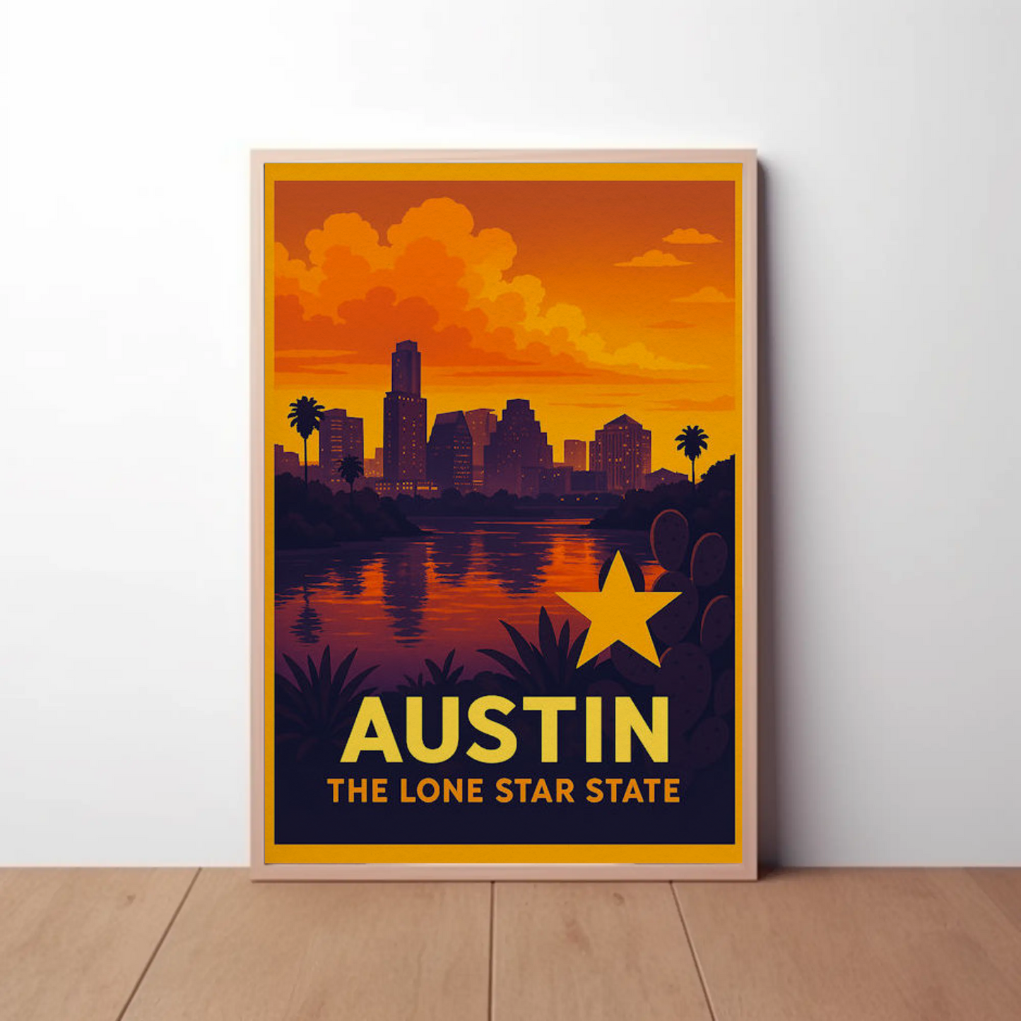 Austin Texas Sunset Skyline Lone Star Travel Poster