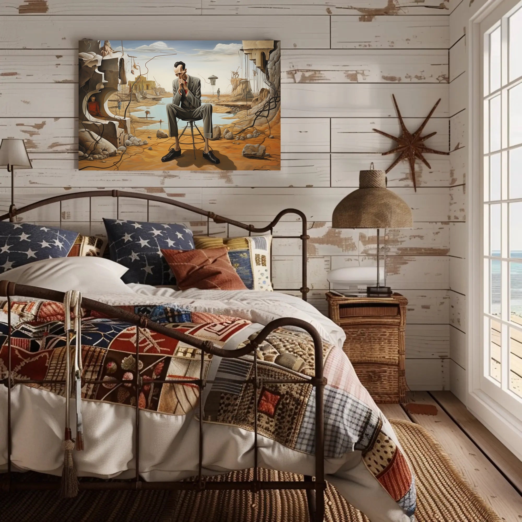 Introspective Surreal Landscape with Formal Figure: Artistic Poster