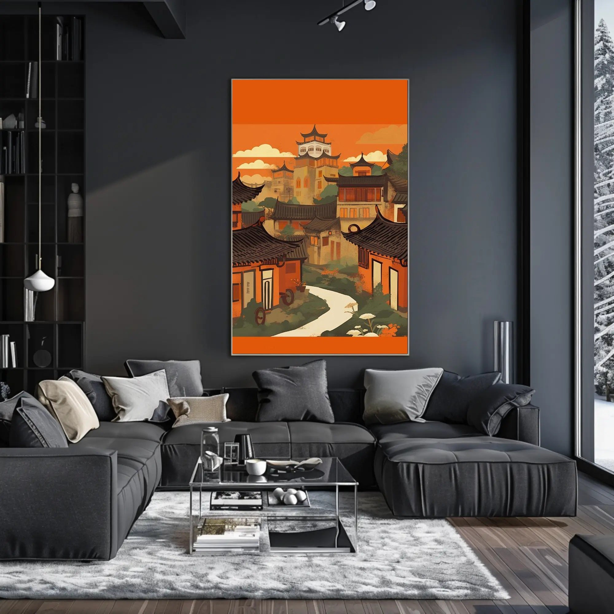 Tranquil Village at Sunset Poster