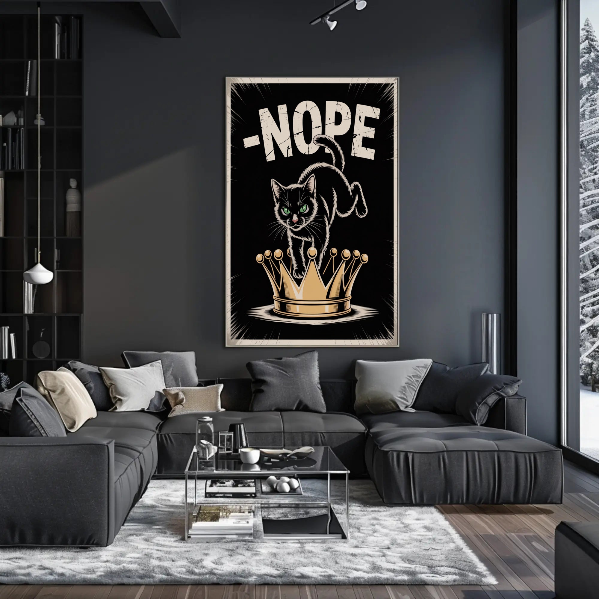 Cheeky Black Cat On Golden Crown Animal Poster