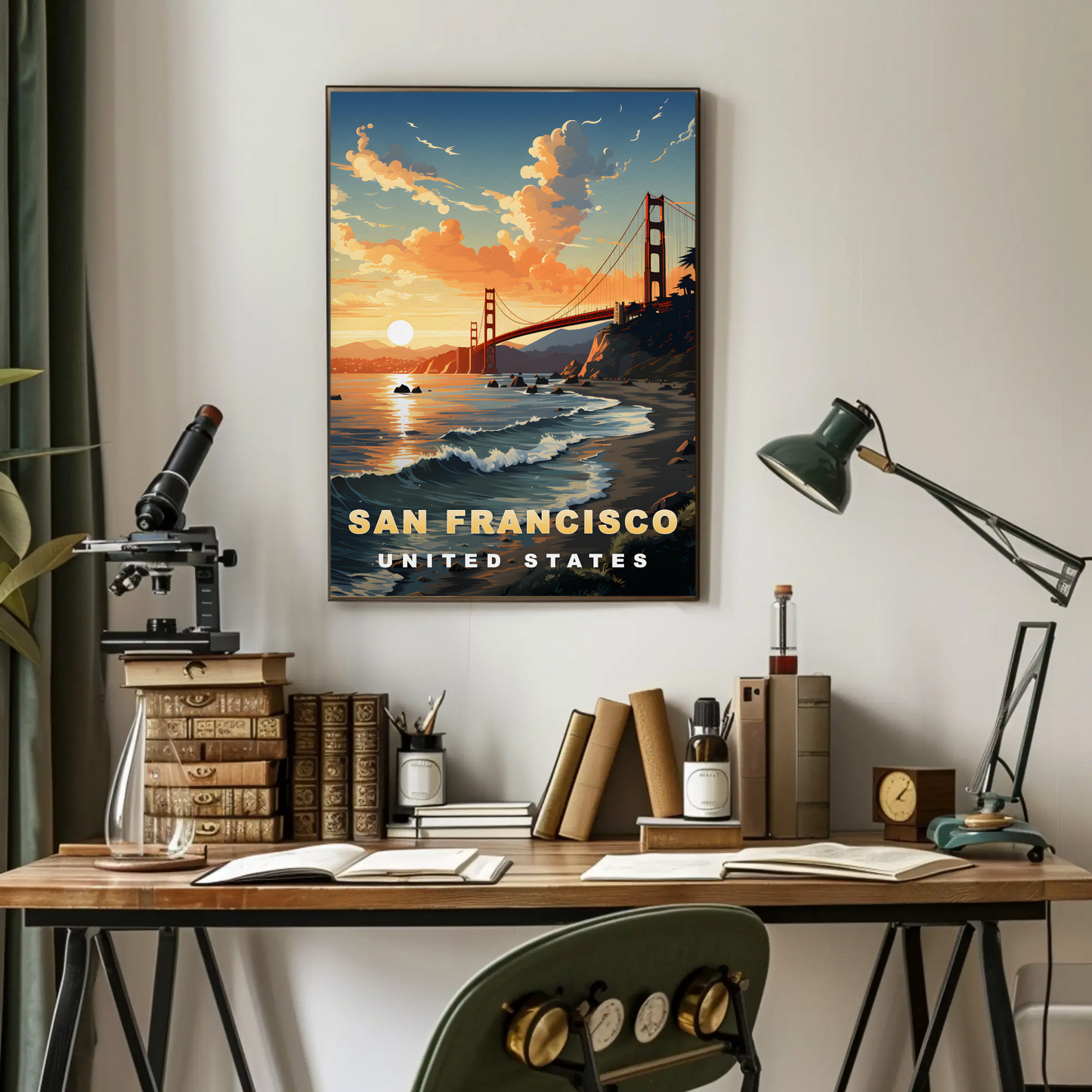 San Francisco Golden Gate Sunset Vintage Travel Poster