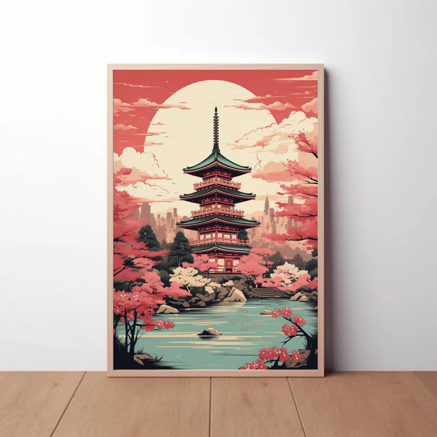 Cherry Blossom Temple Japan Spring Harmony Travel Poster