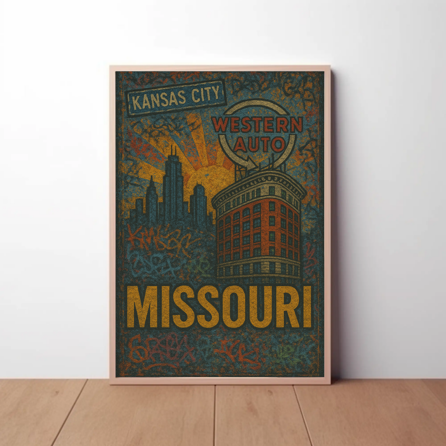 Kansas City Missouri Western Auto Urban Grunge Travel Poster