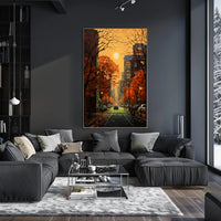 Autumn Urban Cityscape in Vibrant Colors - Artistic Poster