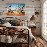 Surreal Desert Dreamscape With Whimsical Fish Objects - Artistic Poster