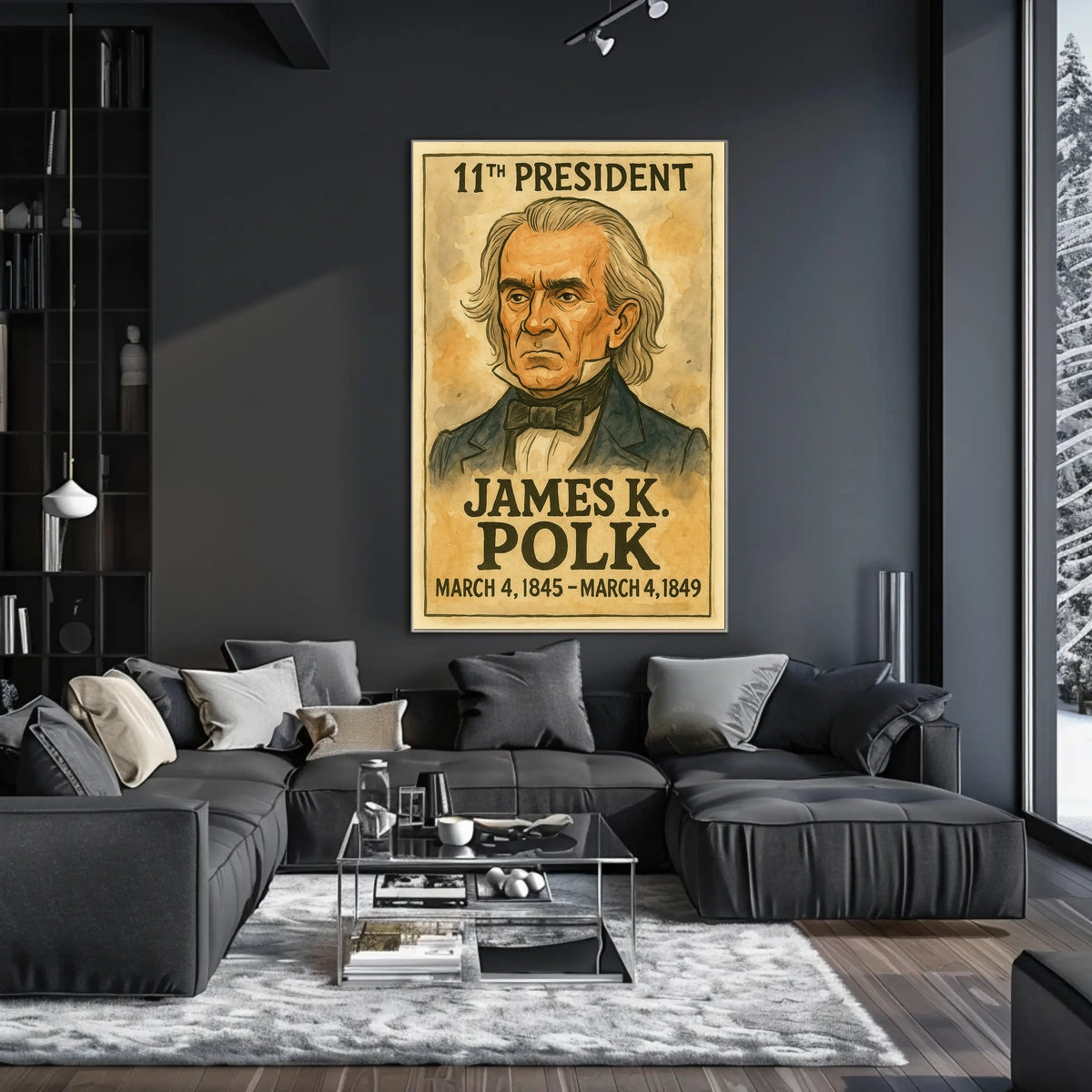 James K. Polk 11th President of the United States Exaggerated Cartoon Sketch Poster
