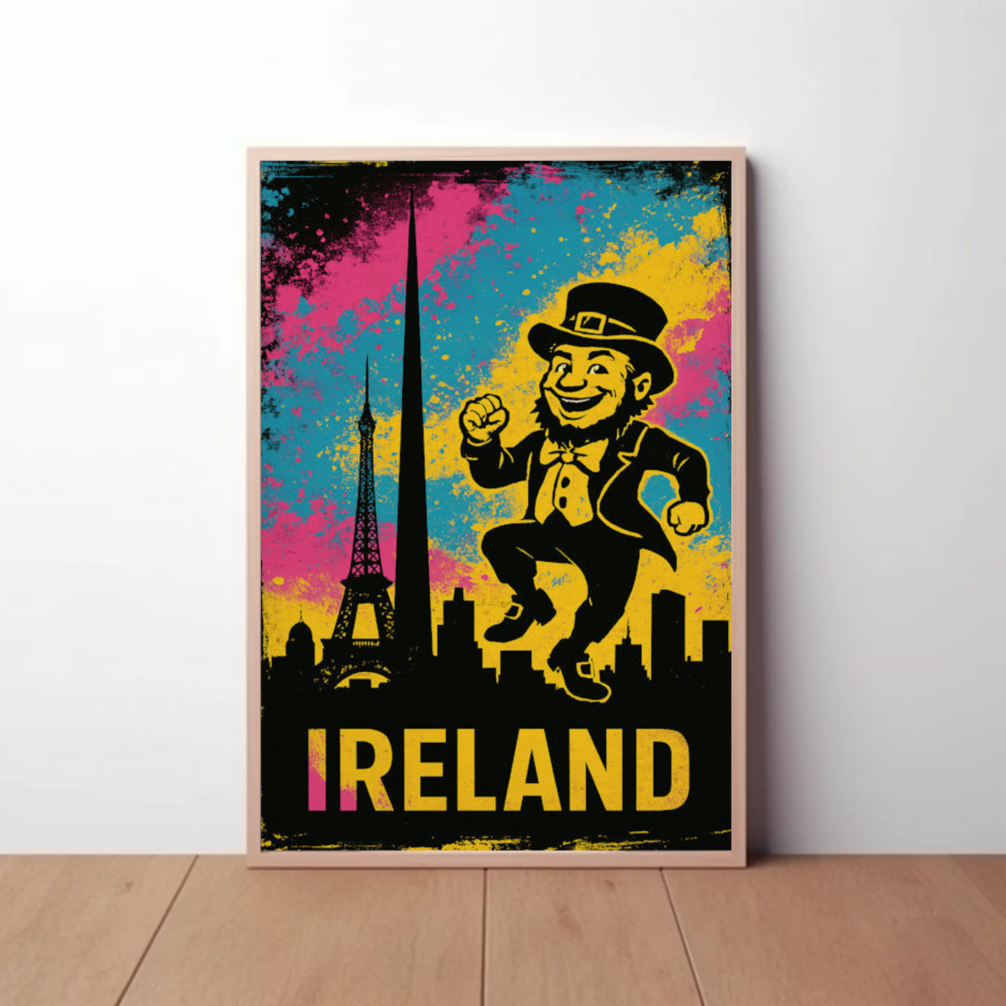 Ireland Dancing Leprechaun Retro Skyline Poster