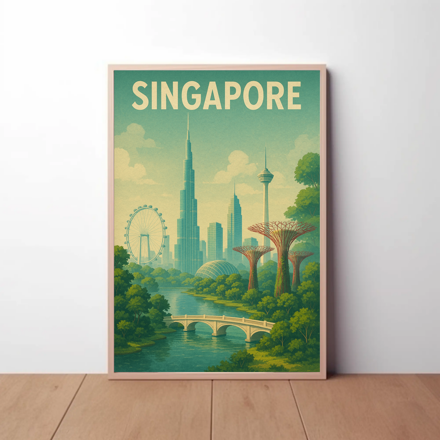 Singapore Skyline Botanical Travel Poster