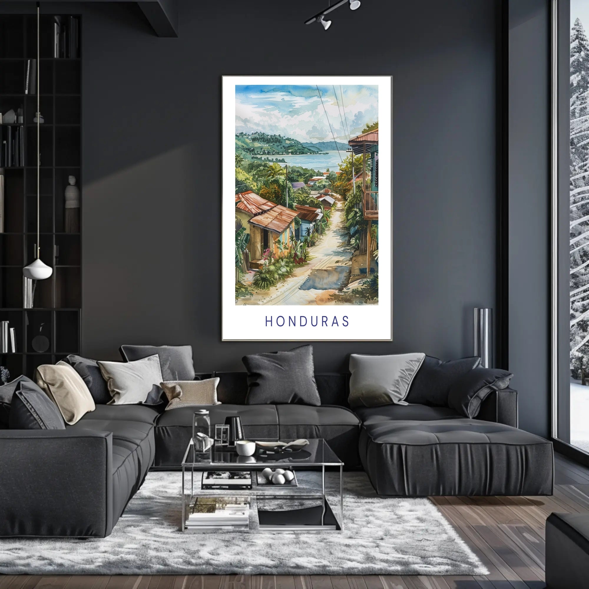 Scenic Honduran Village Watercolor Poster - Travel Poster PosterGoat