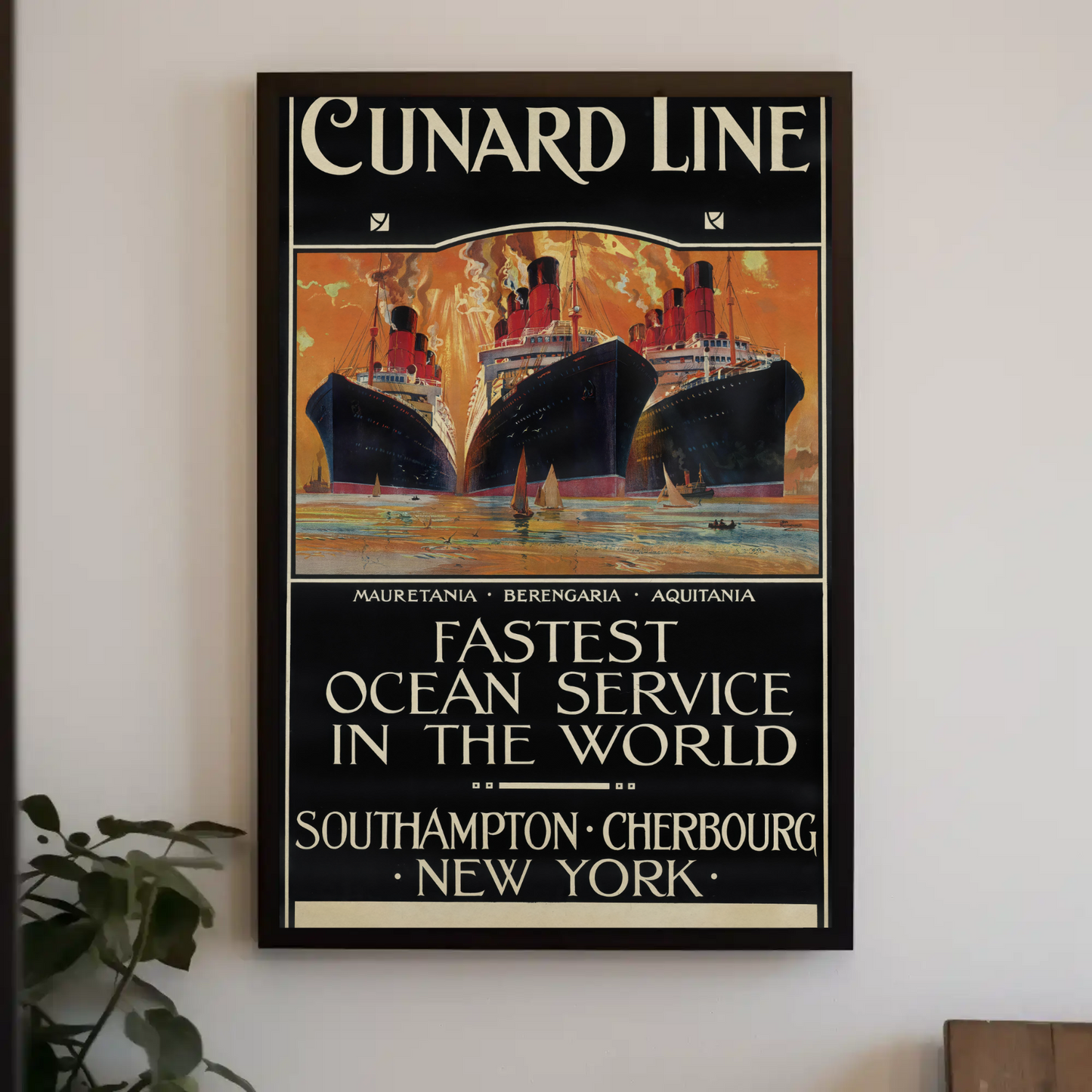 Cunard Line - Fastest Ocean Service Vintage Travel Poster