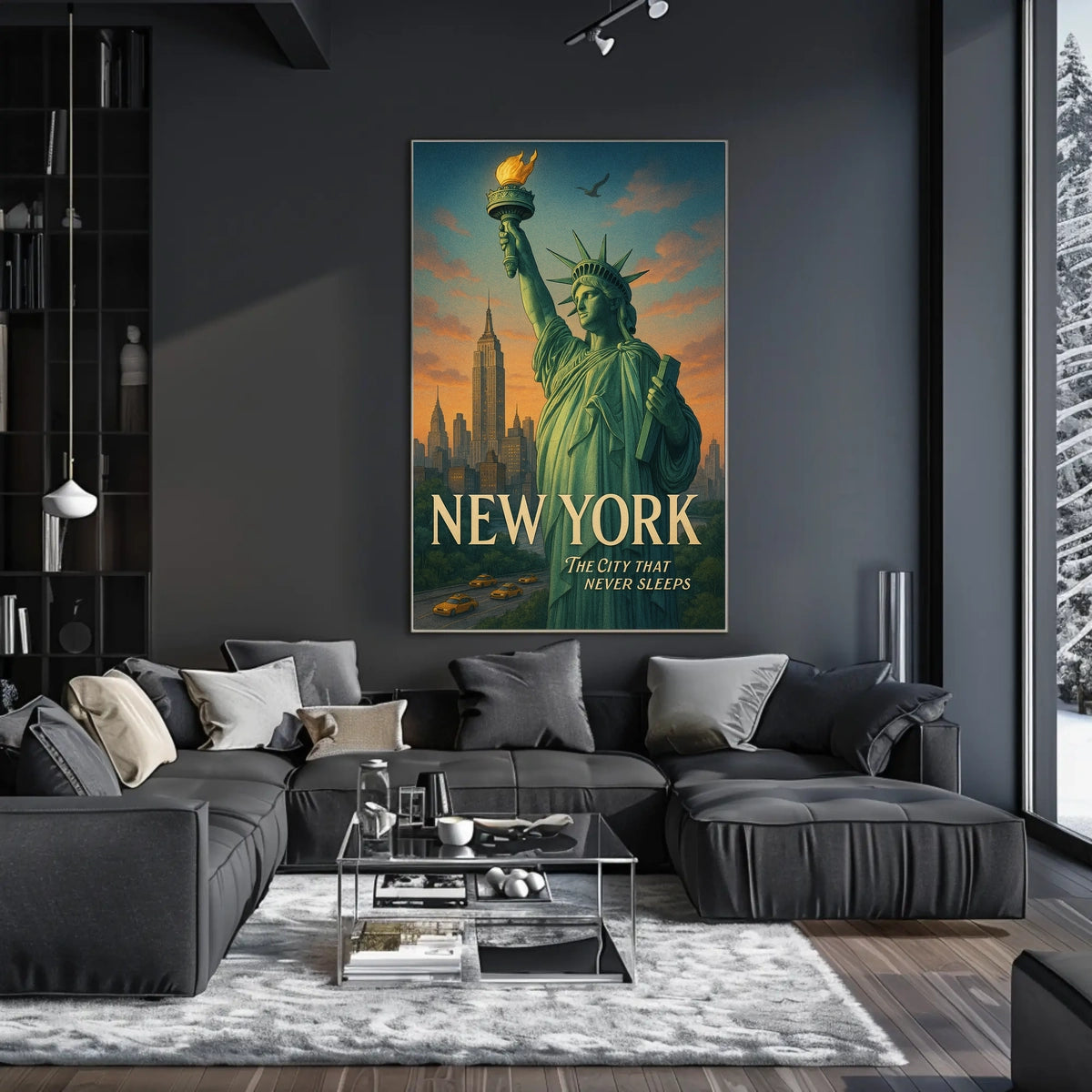 New York Statue of Liberty City Poster Vintage Wall Art