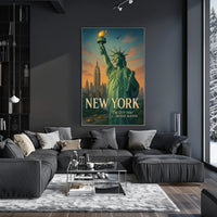 New York Statue of Liberty City Poster Vintage Wall Art