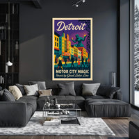 Motor City Magic Retro Urban Cityscape Poster