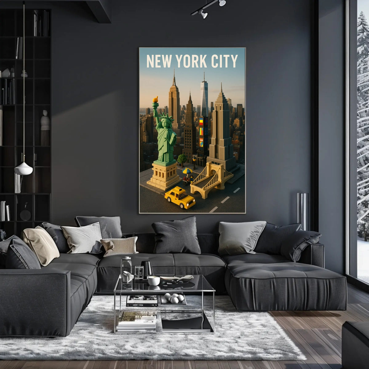 New York City Poster Modern Whimsical Toy Brick Wall Art