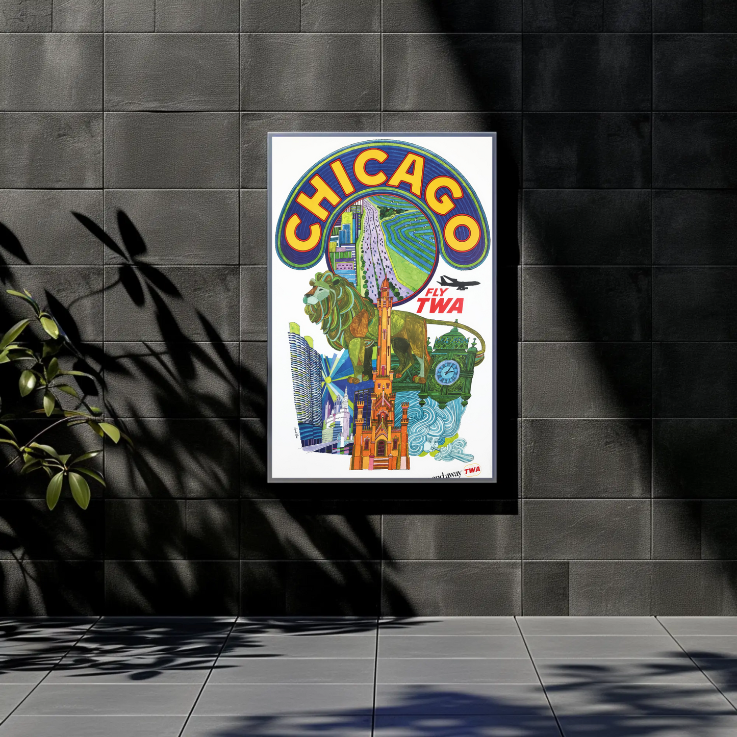 Fly TWA to Chicago! Vintage Style 1960s Travel Poster