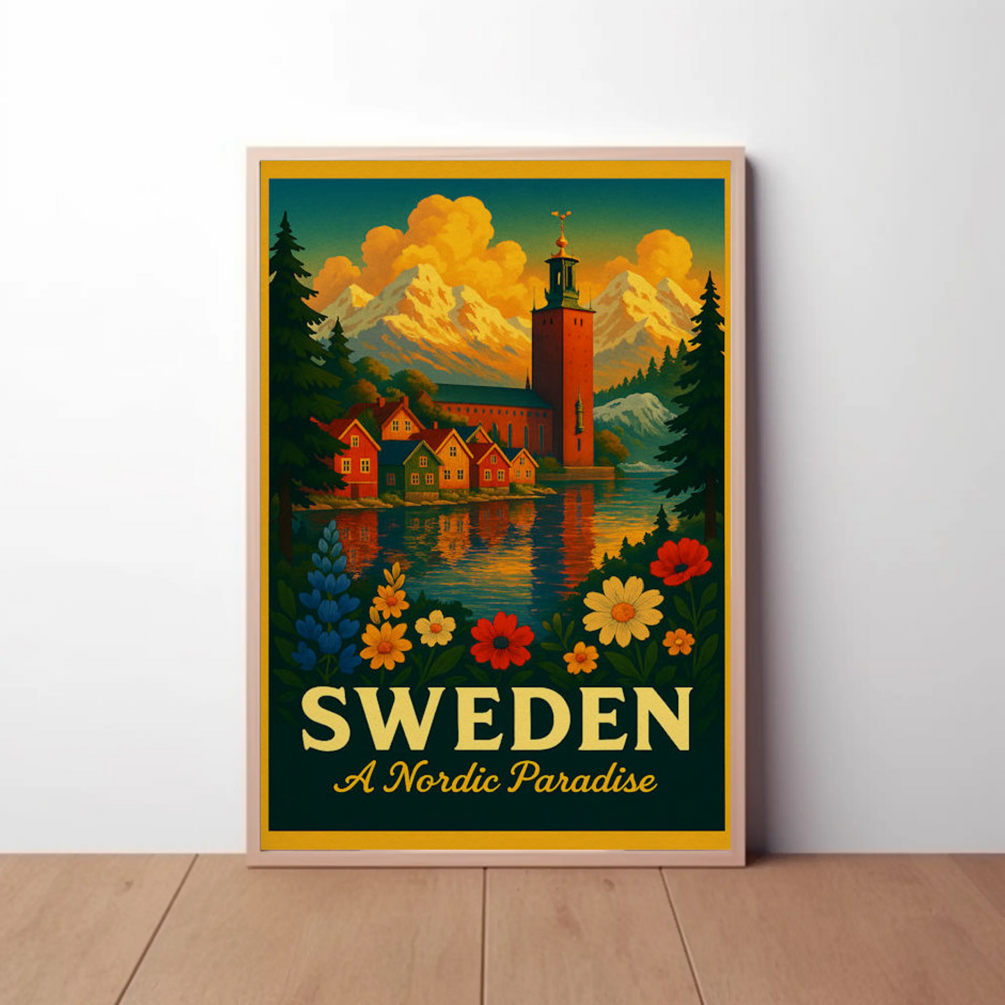 Sweden Nordic Paradise Mountains Lakes Flowers Poster
