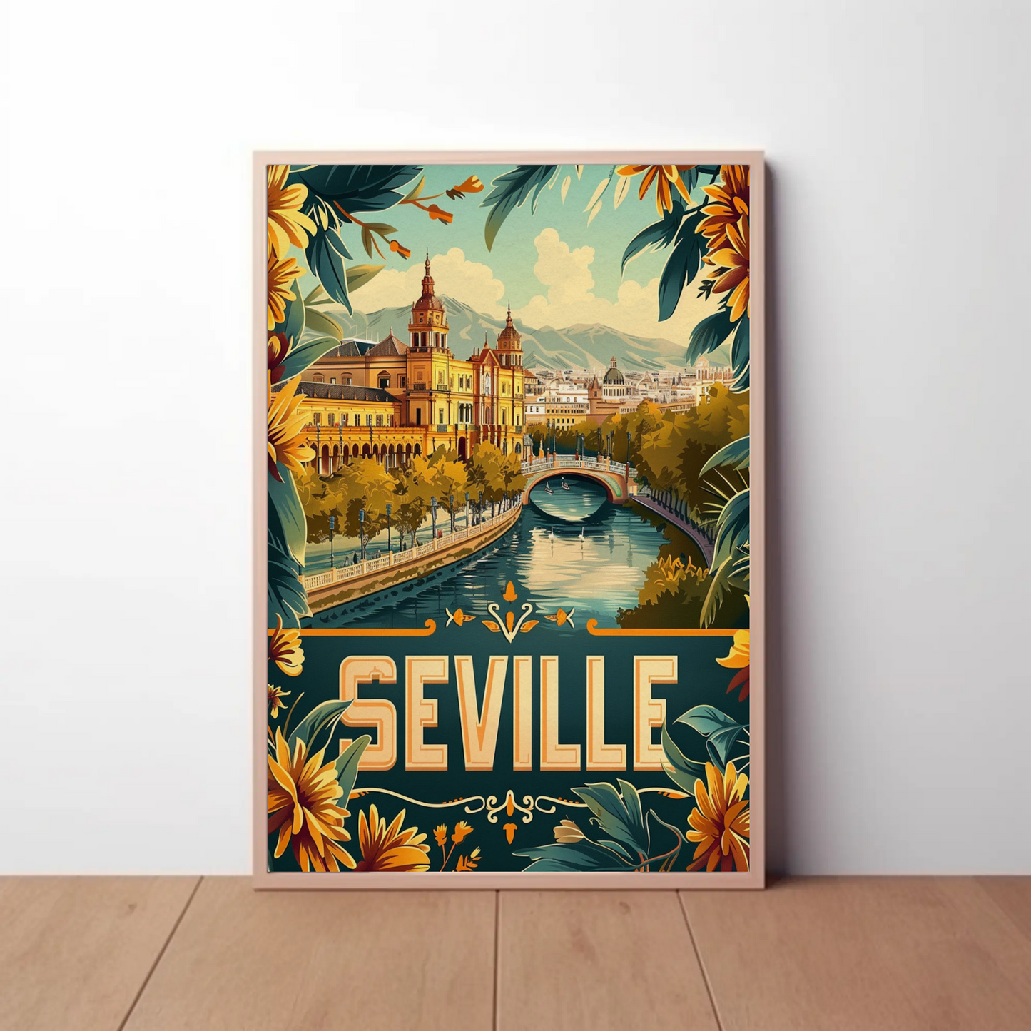 Seville Spain Riverside Cityscape Travel Poster