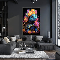 Floral Majesty Turtle Crown Whimsical Digital Lovers Poster