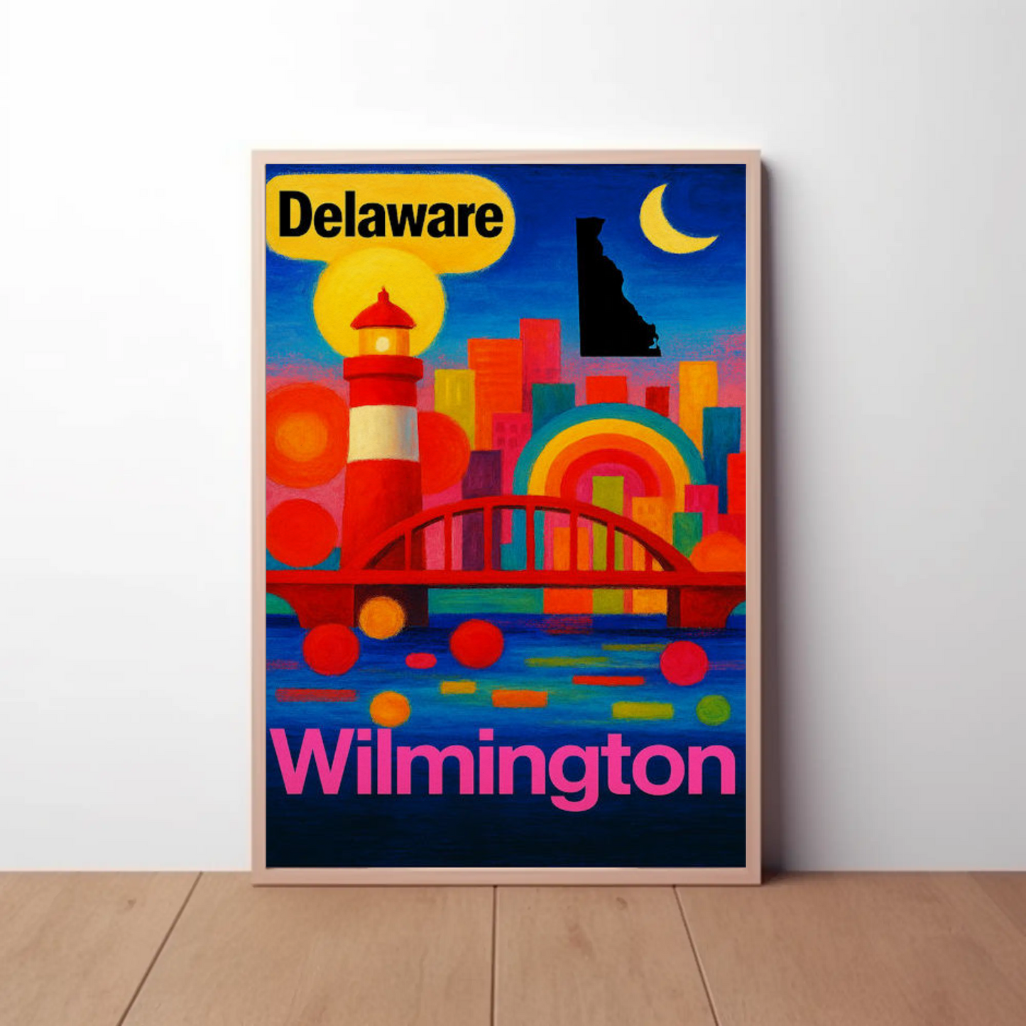 Wilmington Delaware Modern Rainbow Skyline Travel Poster