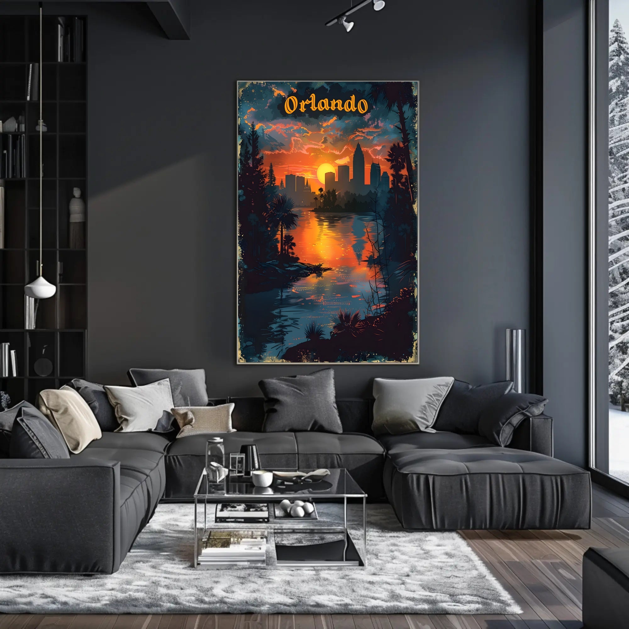 Orlando Sunset Skyline Art in Travel Poster