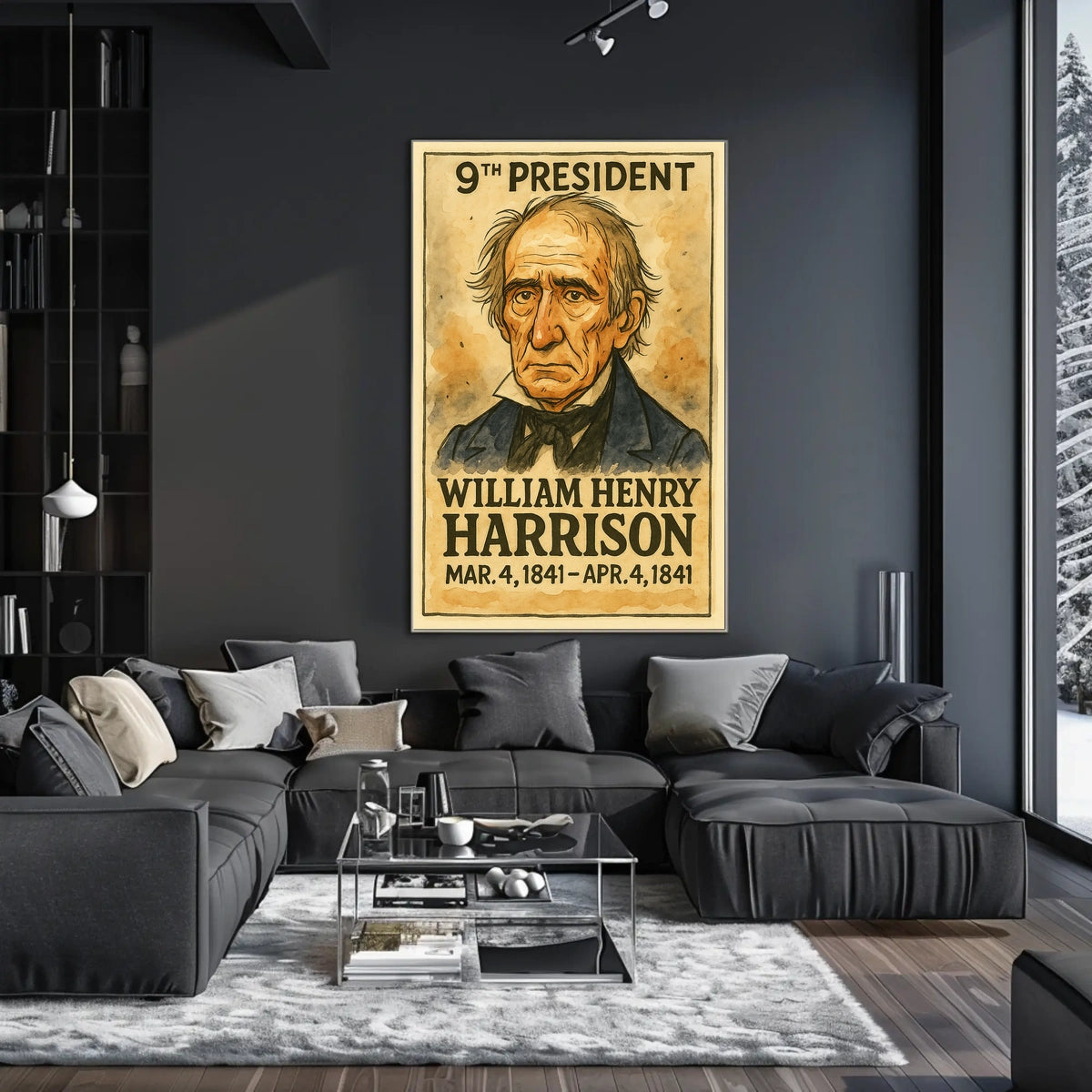 William Henry Harrison 9th President of the United States Exaggerated Cartoon Sketch Poster