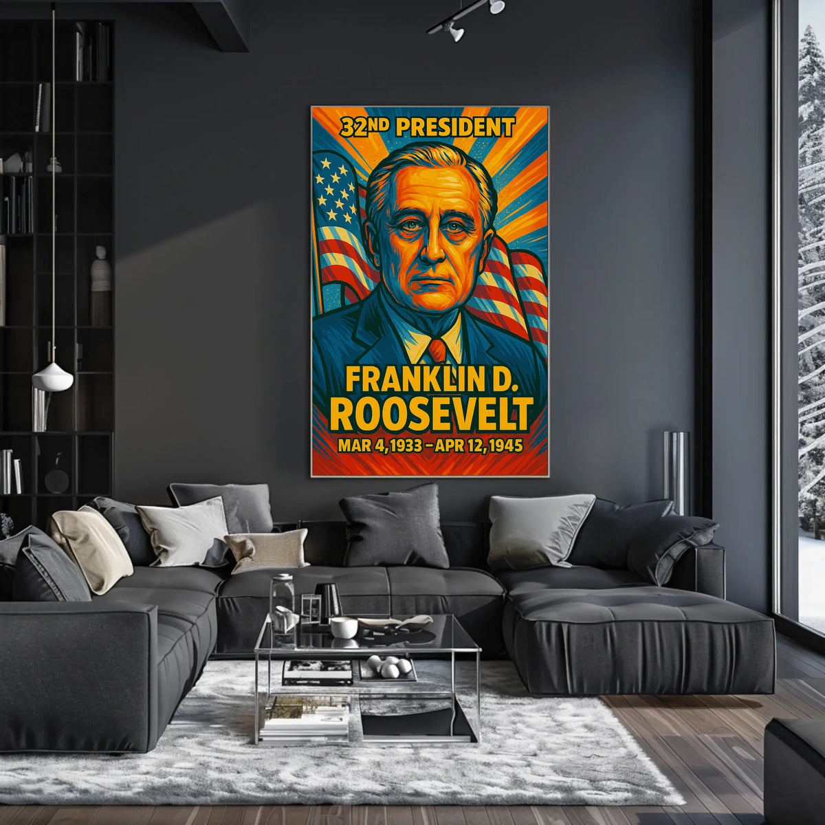 Franklin D. Roosevelt 32nd President of the United States Colorful Comic Book Style Poster
