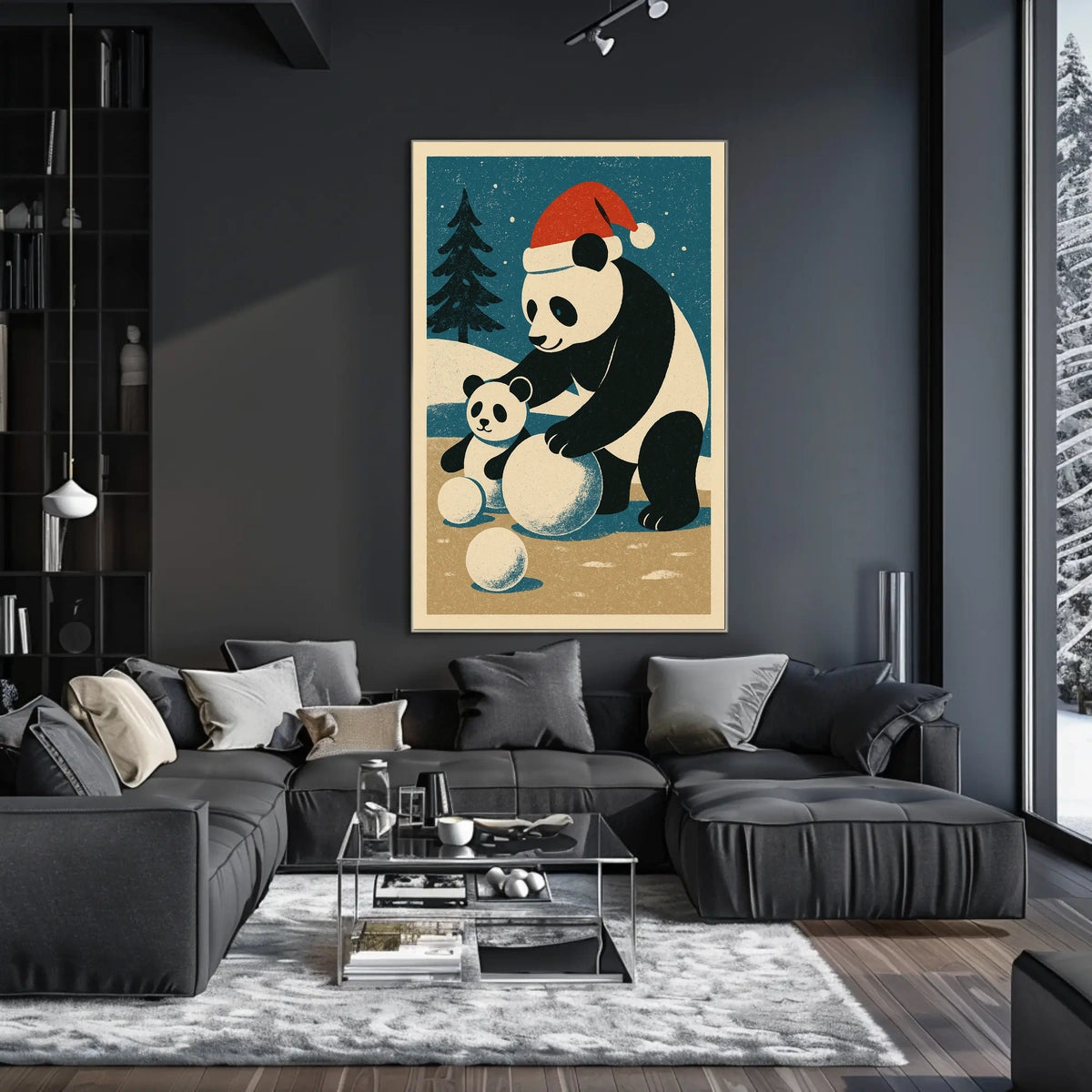 Pandas Winter Scene Poster