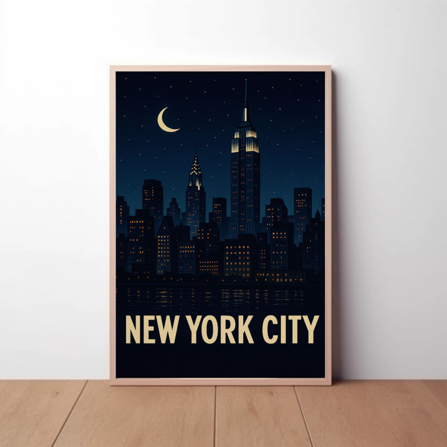 New York City Night Skyline Empire State Lights Travel Poster