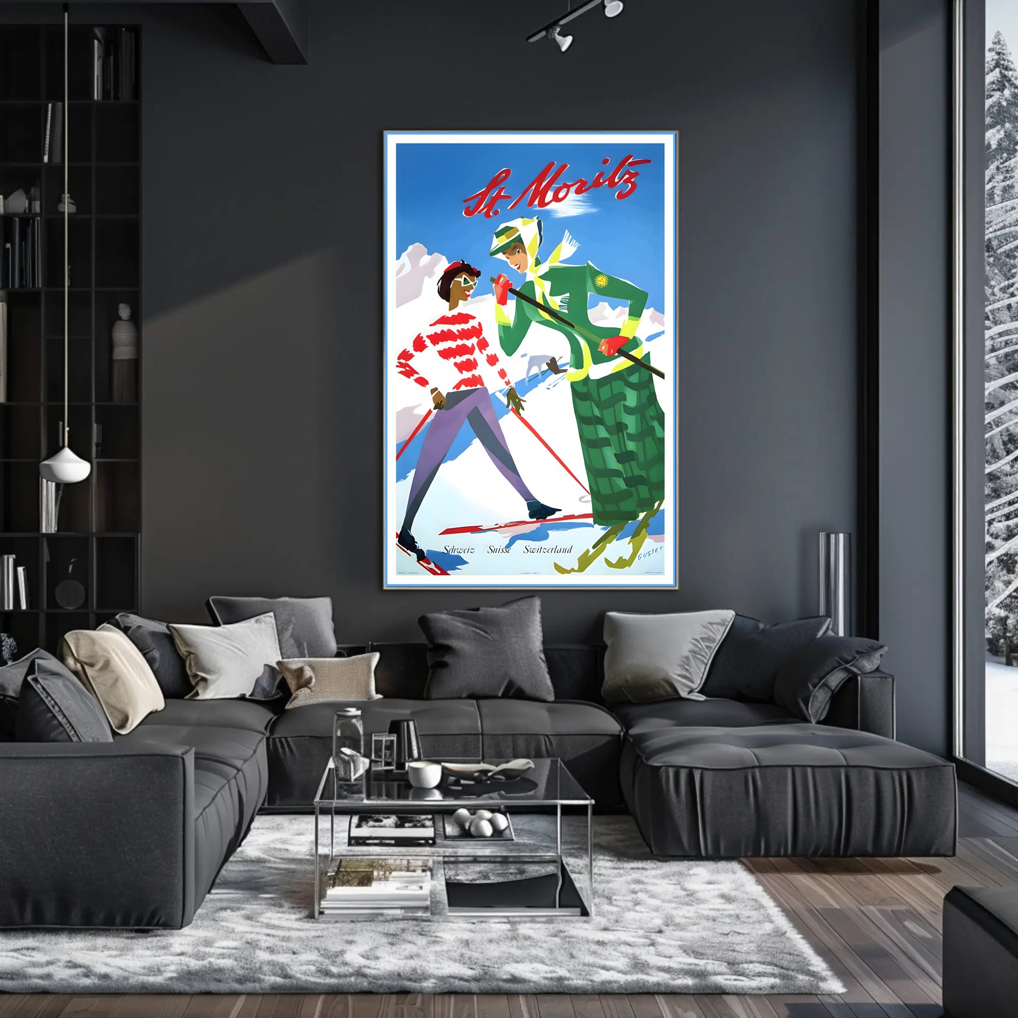 Vintage St. Moritz Skiers Travel Poster PosterGoat