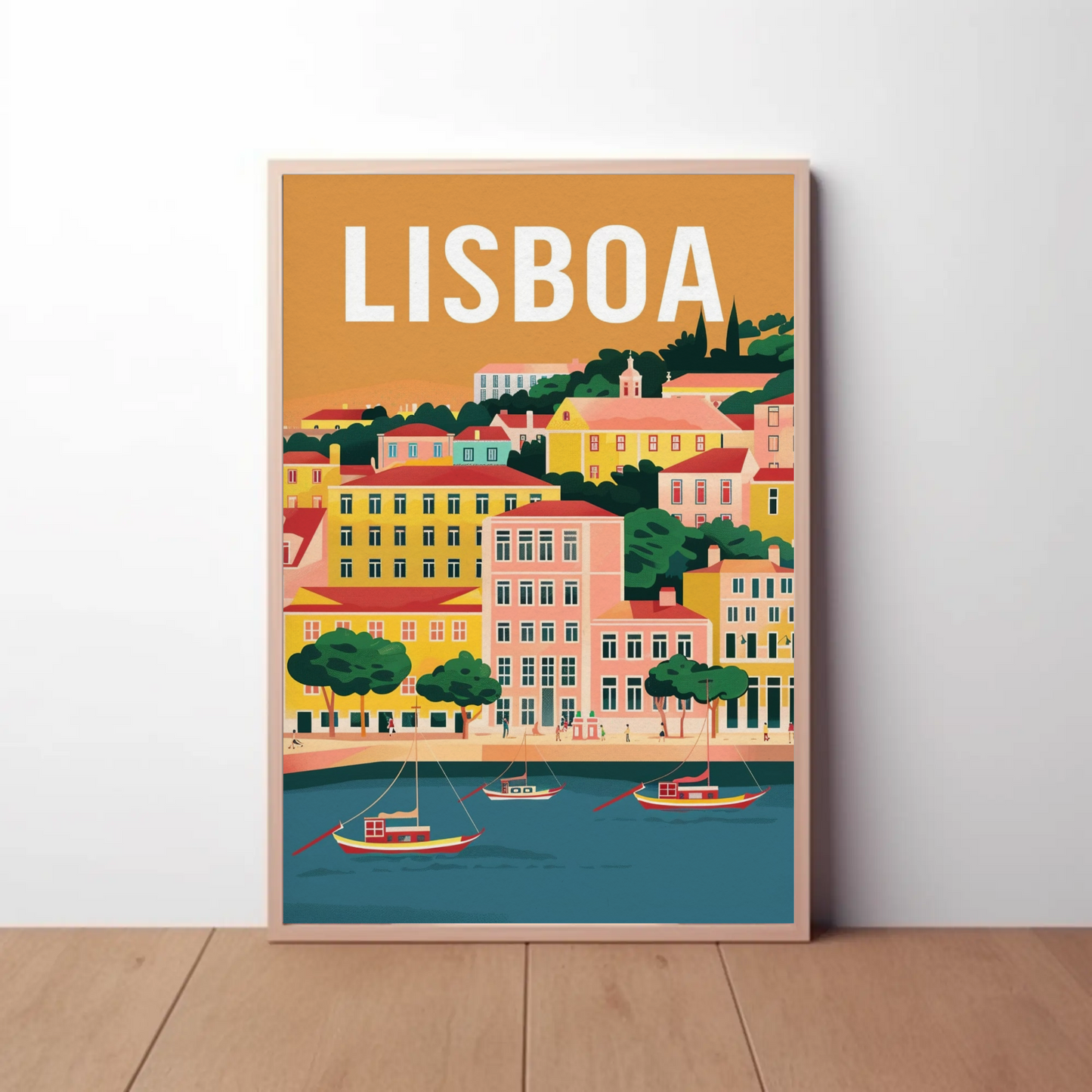 Lisbon Colorful Coastal Cityscape Portugal Print Travel Poster