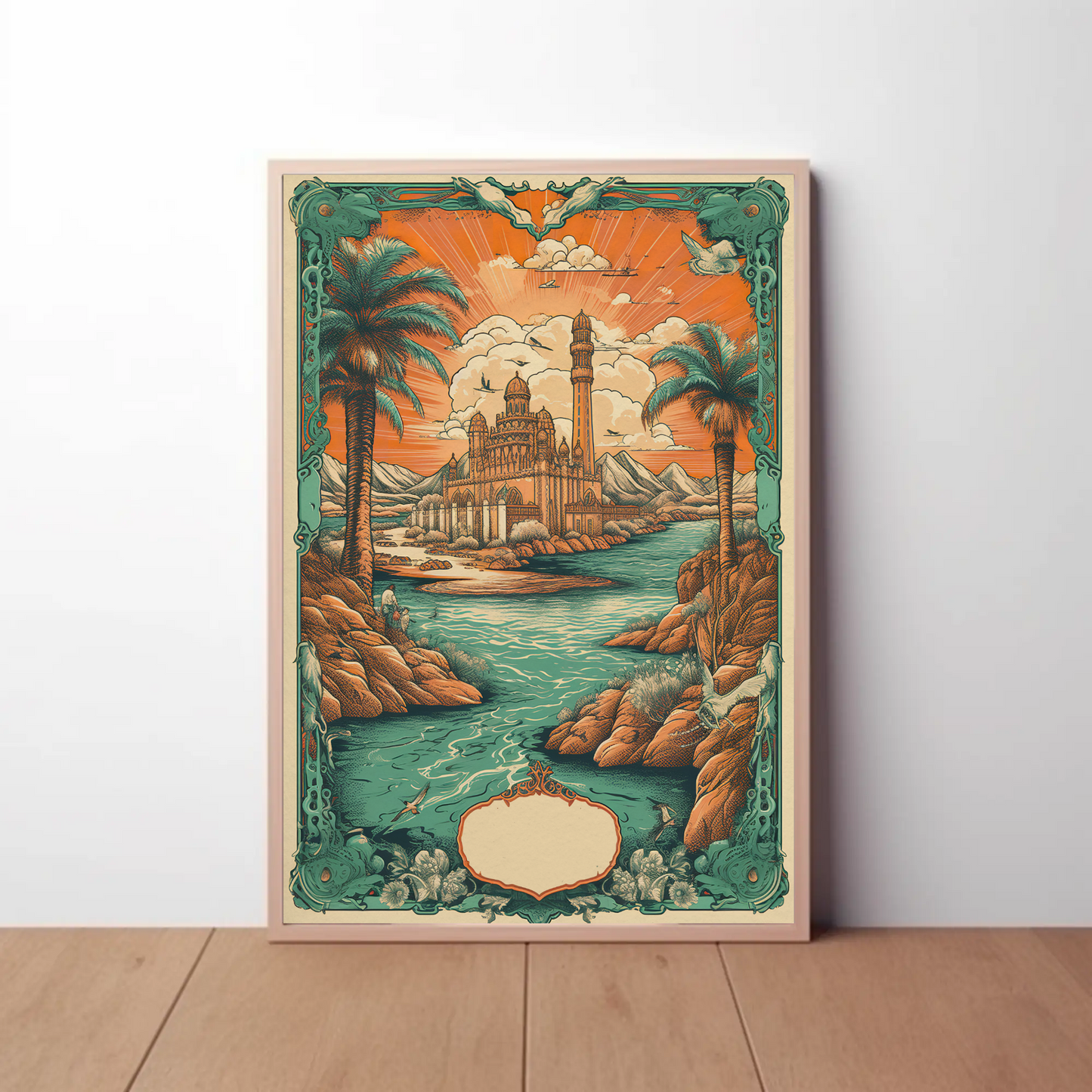 Middle Eastern River Palace Fantasy Landscape Travel Poster