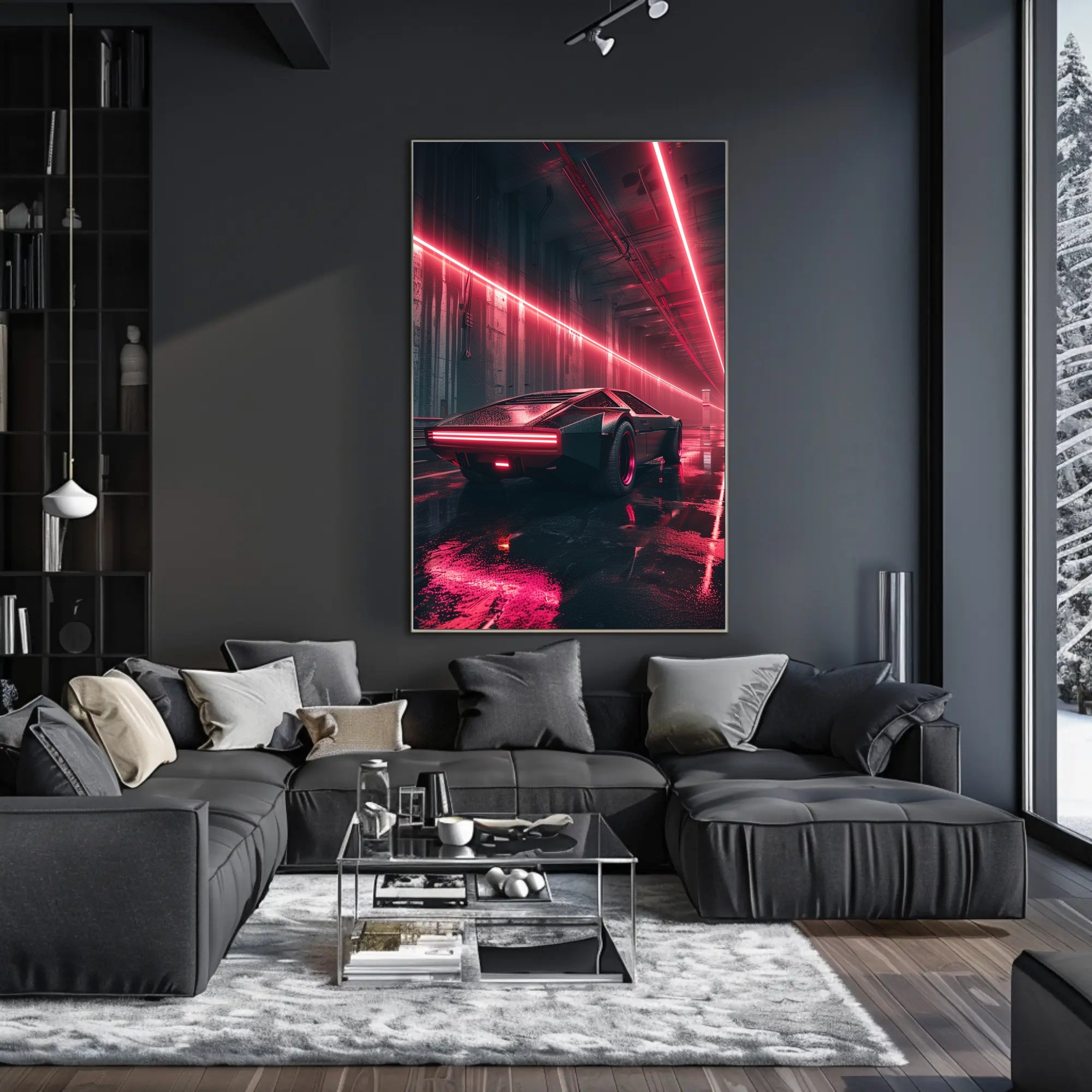 Futuristic Cyberpunk Car Poster: Neon Tunnel Vision PosterGoat