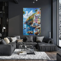 Mediterranean Coastal Village Impressionistic Art Poster