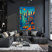 New York City Skyline Poster Retro Vibrant Wall Art