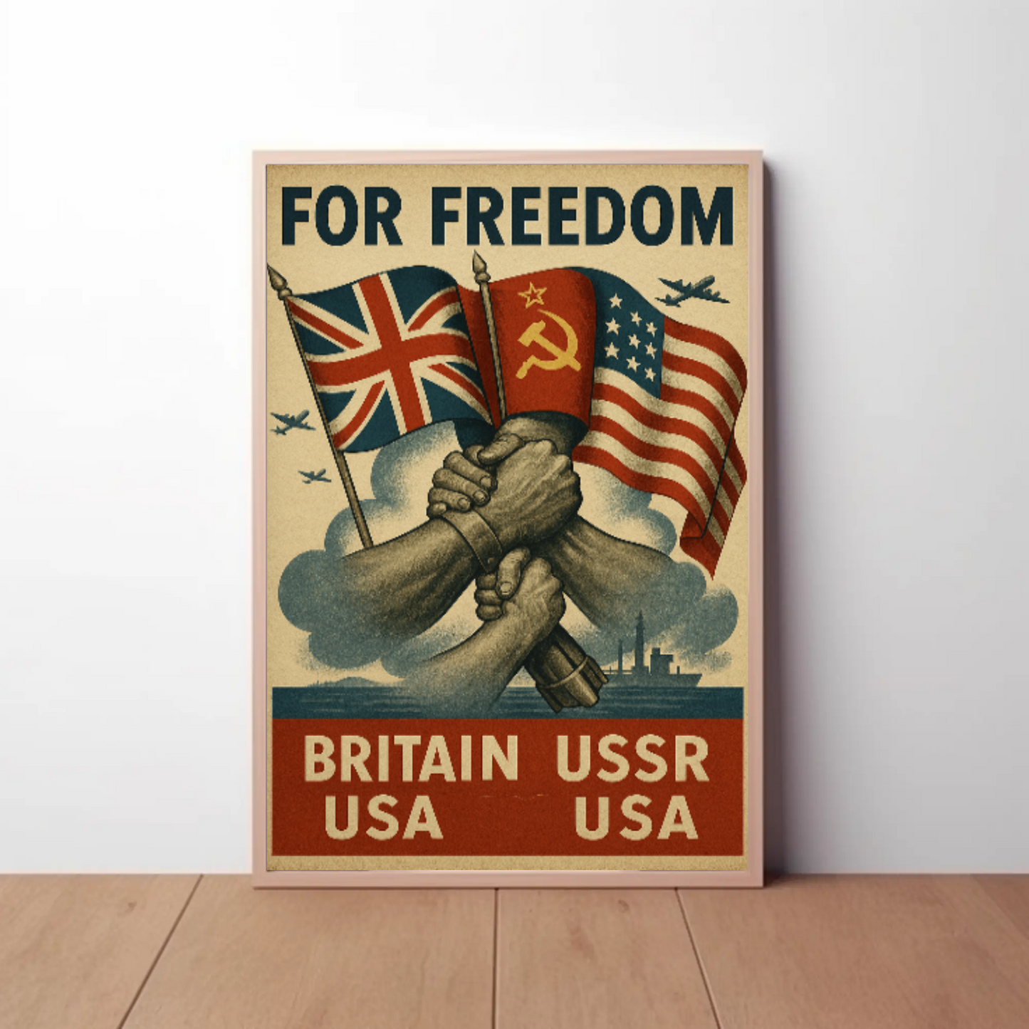 Allied Unity for Freedom WWII Propaganda Poster