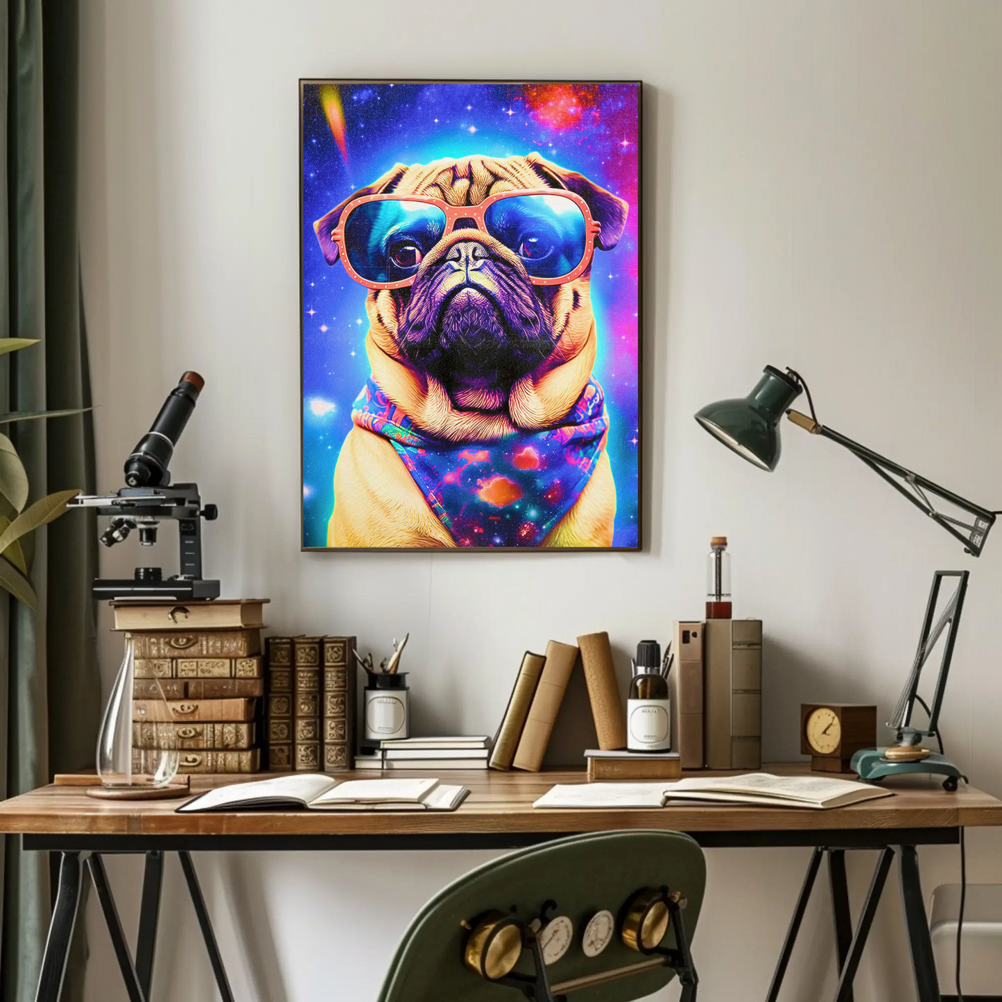 Space Pug Dog Neon Galaxy Glasses Cool Poster Art