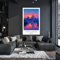 Kuala Lumpur skyline art with sunset urban cityscape poster