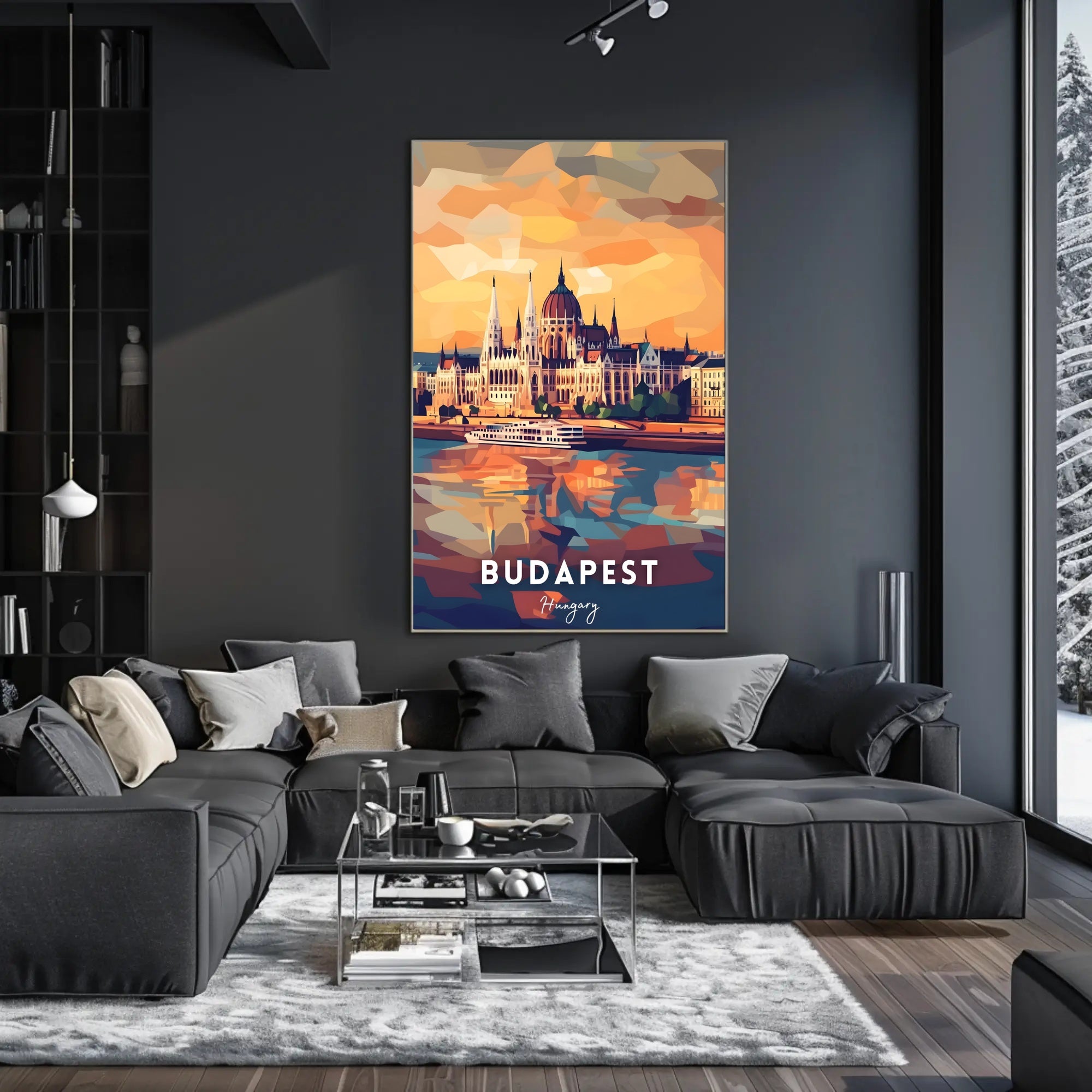 Budapest Parliament Geometric Sunset Art Urban or Cityscape Poster