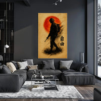 Silhouette Soldier with Crimson Sun WWII Poster